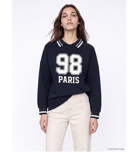 LCW Modest Lacivert Polo Yaka Oversize Kadın Sweatshirt Tunik