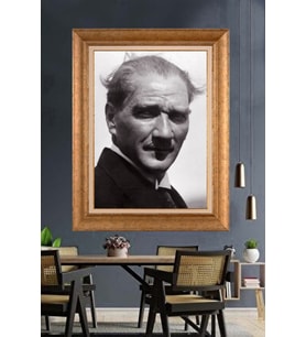 Altın Varaklı Çerçeveli Paspartulu Atatürk Tablo nh87 (Gold)