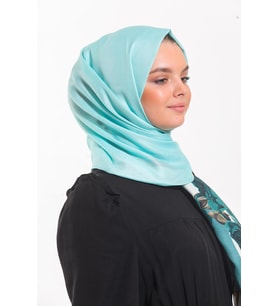 Çiçekli Desen Pavia Seri Şal Eşarp Askısı ile Birlikte 90X200 cm Turkuaz Zümrüt-