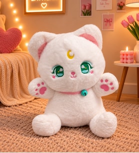 Hilal Desenli Kedi Peluş Oyuncak 40 cm – Yeşil Gözlü Sevimli Kedi