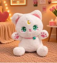 Hilal Desenli Kedi Peluş Oyuncak 40 cm – Yeşil Gözlü Sevimli Kedi
