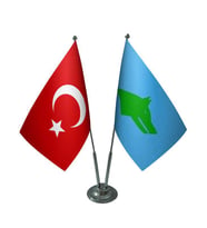Masa Üstü Göktürk Bayrağı Türk Bayrağı İkili Krom Direk Masa Bayrak Seti