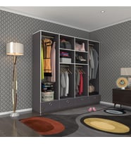 Kenzlife giysi dolabı 4 bölmeli 4 çekmeceli kamil 182*200*42 gri dolap kapaksız