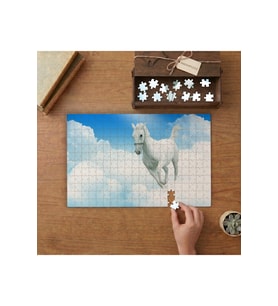 Bulutların Arasında Beyaz At Tasarımı 240 parça Ahşap Puzzle Ahşap Kutuda MP00841