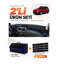 e-biz DACIA SANDERO STEPWAY (2015-2021) Uyumlu Torpido Örtüsü + Tay Tüyü Çanta - Siyah-Mavi - DA004