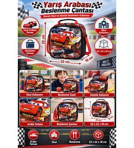 Cars Şimşek McQueen Arabalar Beslenme Çantası Çocuk Okul Yemek Çantası Günlük 22x22x10 cm