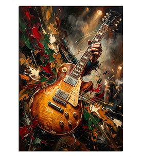 Alevli Elektro Gitar Çalan El Dekoratif Kanvas - Mdf Ahşap Tablo