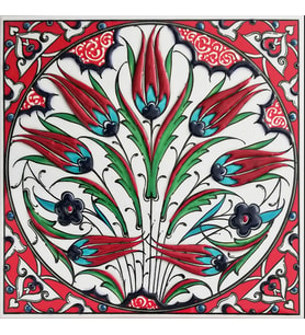 Armada Çini 20x20 Cm ED 335 Kırmızı Lalezar Desenli Eldekoru Çini karo