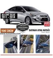 Hyundai Accent Blue 2010-2018 Sinyalsiz Batman Yarasa Ayna Kapağı Piano Black ABS Plastik