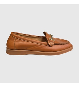 MYFİT SHOES 605 KADIN HAKİKİ DERİ TOKALI LOAFER AYAKKABI TABA