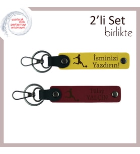 Futbol Temalı Minimalist Tasarım, Kız Sevgiliye Kişisel Deri Anahtarlık, Sarı-Bordo