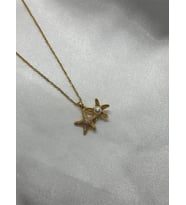 Zirkon Taşlı İncili Açılabilir Deniz Yıldızı Çelik Kolye Gold Standart