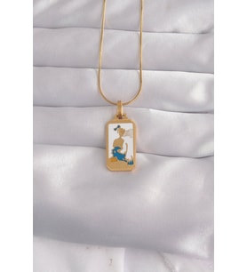 316L Çelik Gold Renk Beyaz Mineli Kız Figür Tarot Kolye - TJ-BKO9027