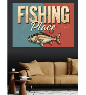 Fishing Place Balıkçı Tabelası Retro Dekoratif Kanvas - Mdf Ahşap Tablo