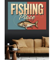Fishing Place Balıkçı Tabelası Retro Dekoratif Kanvas - Mdf Ahşap Tablo
