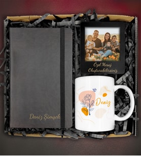 Kişiye Özel Defter&Kişiye Özel Kupa&Kişiye Özel Fotoğraflı Çerçeve Hediye Seti