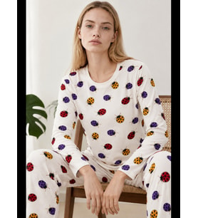 Night Mavi Kadın Desenli İkili Rahat Pijama Takımı 4815