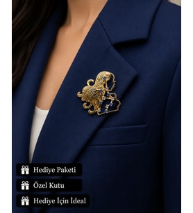 Hediye Başak Burcu Kadın Broşu Gold Renk Zirkon Taşlı Astroloji Rozeti