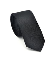 Şal Desenli Siyah Dokuma Kumaş Mendilli Slim Fit Kravat // SDK-2506-1