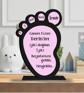 Kişiye Özel Bebek Ayak Bilgileri Kız Ahşap Biblo -1