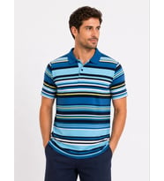 Erkek Çizgili Polo Yaka Tişört Kısa Kol Yazlık T-Shirt Regular Fit - Mavi