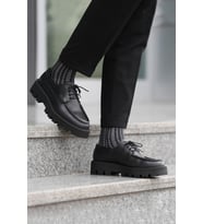 Shoetyle - Siyah Hakiki Deri Bağcıklı Erkek Günlük Ayakkabı 115-K512