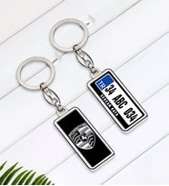 BK Gift Kişiye Özel Plakalı Porsche Logolu Çift Taraflı Gümüş Krom Anahtarlık-1