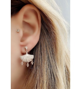 Swarovski Taşlı Deniz Kabuğu Figürlü 925ayar Gümüş Rose Küpe