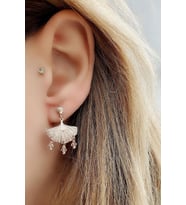 Swarovski Taşlı Deniz Kabuğu Figürlü 925ayar Gümüş Rose Küpe