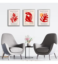 Henri Matisse 3'lü Alüminyum Çerçeveli Poster Seti - Önden Açılır A3 Açılır Kapanır Çerçeve Seti Kırmızı Soyut Figürler