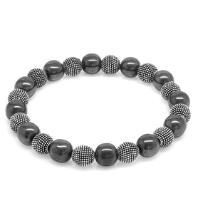 Hematit Metal Kombinli Küre Kesim Doğaltaş Bileklik (Füme)