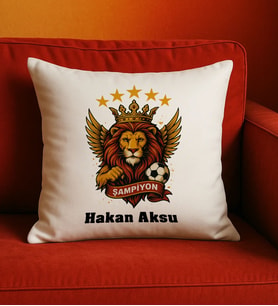 BK Gift Kişiye Özel Sarı Kırmızı 5 Yıldız Aslan Taraftar Tasarımlı Beyaz Kırlent Yastık-5, Taraftar Hediyesi, Doğum Günü Hediyesi, Arkadaşa Hediye