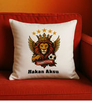 BK Gift Kişiye Özel Sarı Kırmızı 5 Yıldız Aslan Taraftar Tasarımlı Beyaz Kırlent Yastık-5, Taraftar Hediyesi, Doğum Günü Hediyesi, Arkadaşa Hediye