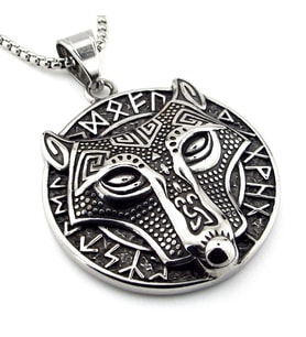 Viking Savaşçı Kurt Kabartma Nordik İskandinav Rune Titanyum Çelik Erkek Kolye Q0918