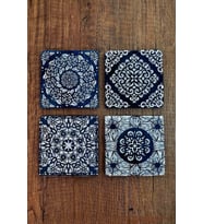 Doğal Taş Bardak Altlığı Tile Desen 10x10cm Stone Coasters 4'lü Set