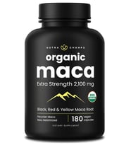 NutraChamps USDA Organic Peruvian Maca Root  Women - Men, 2100mg, 180 Capsul, Black, Red - Yellow, Peruana, Extra Strength Pure Premium.