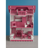 Ahşap Oyun Evi 32 Parça Koyu Pembe