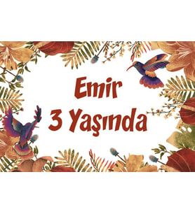 Sarı Yapraklar ve Kuşlar Temalı Doğum Günü Afişi 35X50 cm