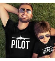 MODAVALS PİLOT/CO-PİLOT BABA ÇOCUK TSHIRT AİLE KOMBİN - SİYAH