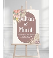 Söz Nişan Düğün İçin 50x70 Karşılama Panosu - Pastel Renkleri Çiçek Temalı 01