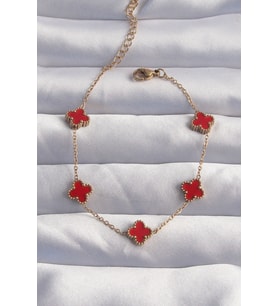 Çelik Baby Boy Gold Renk Kırmızı Mineli Yonca Bileklik - Tj-Bb6274