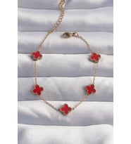 Çelik Baby Boy Gold Renk Kırmızı Mineli Yonca Bileklik - Tj-Bb6274