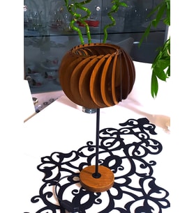 Ball Salon Yatak Yemek Odası İçin Şamdan Doğal Ahşap Mdf 3D Abajur  - Masa / Gece Lamba