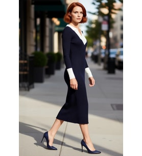 Moda Slim Casual Günlük Fitilli Triko Polo Yaka Uzun Kol Bodycone Midi Boy Elbise