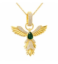 Gümüş Gold Zümrüt Taşlı Anka Kuşu Kadın Kolye