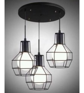 MYLİGHTS RETRO RUSTİK KAFES ÜÇLÜ SAKIT AVİZE (Siyah)