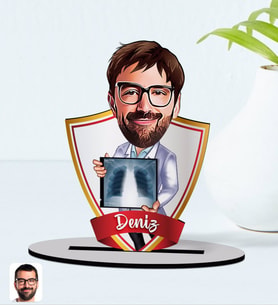 BK Gift Kişiye Özel İsimli Erkek Radyolojist Karikatürlü Ahşap Biblo Model-1