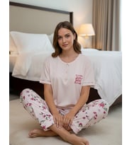 Mihra Kadın Ring Viskon Düğmeli Yaka Kısa Kol Likralı Pijama Takımı 40112P - 1 Adet