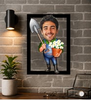 Kişiye Özel Bahçıvan Çiçekçi Karikatürlü Çerçeveli Tablo – Fotoğraftan Bahçe Temalı Portre Hediyesi