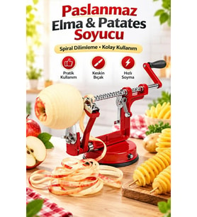 Paslanmaz Çelik Spiral Elma Patates Soyucu Dilimleme Makinesi Vantuzlu Dilimleyici Slicer
